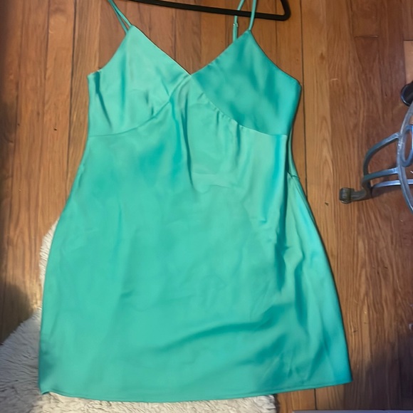 primark green satin dress Primark Green Mock Wrap Satin Dress With Long Sleeves Size 6